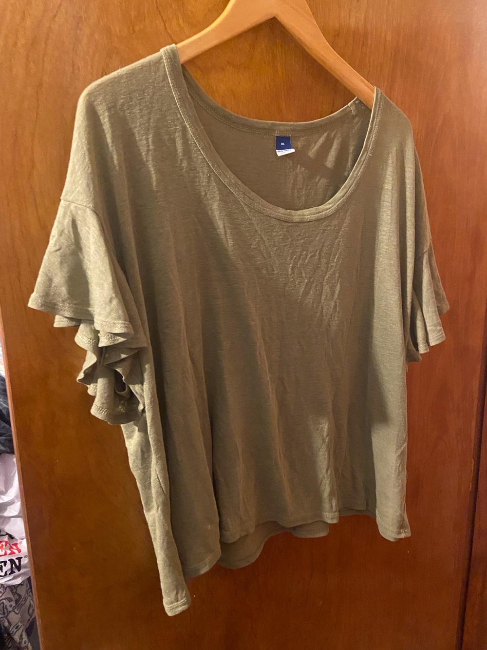 Old Navy Women's Olive Ruffle Sleeve Limen Blend Scoop Neck Top Size XL